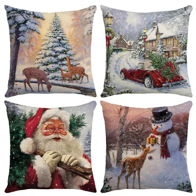 Immagine prodotto di Set di 4 federe decorative natalizie, 45x45 cm, in velluto e poliestere, per decorazioni invernali