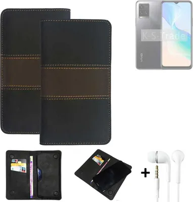 Produktbild von K-S-Trade Handyhülle + Kopfhörer kompatibel mit Vivo Y33s Schutzhülle Walletcase Bookstyle Tasche Schutz Case Hülle Wallet Cover Kunstleder