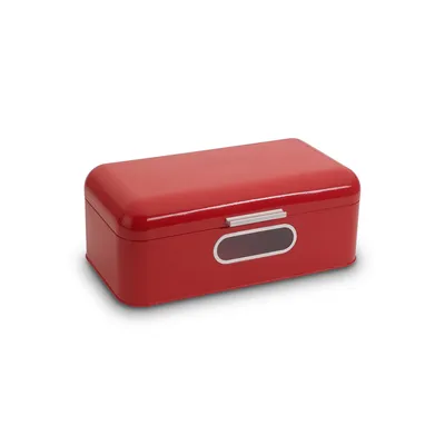 Produktbild von Follow_Noh_Produktdaten DE ECHTWERK stilvoller Brotkasten, Retro-Brotbox aus Metall mit Sichtfenster, Rot, 42,5 x 23,8 x 17 cm