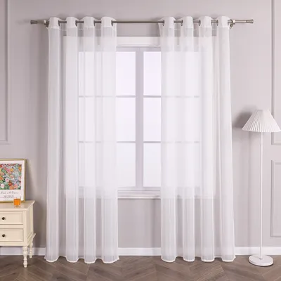Produktbild von Joyswahl Vorhang mit Ösen 140 x 245cm Voile Gardine mit Streifen transparent Weiß 1 Stück