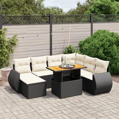 Produktbild von Design 8-tlg. Garten-Sofagarnitur mit Kissen Schwarz Poly Rattan, Gartenmöbel-Sets 2024 Neu