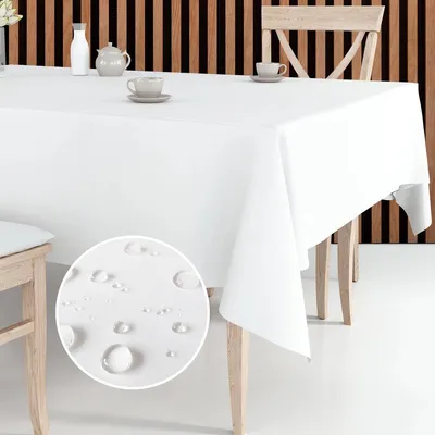 Produktbild von Fleckenabweisende Tischdecke für 4 Jahreszeiten, weich, strapazierfähig, nahtloser Saum, pflegeleicht, ideal für Hochzeiten, Feiertage und Partys, 140 x 200 cm, weiß