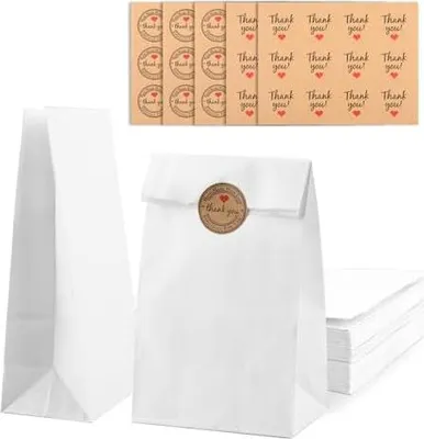 Produktbild von 55 Stück Papiertüten Weiß, 24 X 13 X 8cm Brottüten, Papiertüten Weiss, Butterbrottüten, Adventskalender Tüten Weiß, Kraftpapier Tüten für Hochzeit Süßigkeiten Keksen Brot