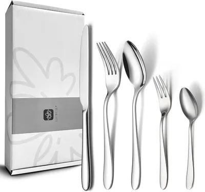 Image de Service de couverts 20 pièces, pour 4 personnes, en acier inoxydable, finition brillante, compatible lave-vaisselle, idéal pour la maison