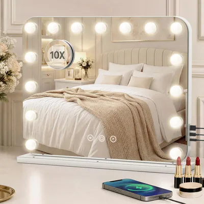 LED Hollywood Spiegel, 15 Lampen, dimmbar, 3 Modi, Touch, USB-C