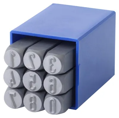 Produktbild von Dönges Handschlagstempelsatz rund, 9-teilig, Zahlen 0-9, Schrifthöhe 3 mm