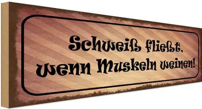 Zdjęcie produktu dla vianmo Drewniany znak 10x27 cm Schweiß fließt Muskeln weinen