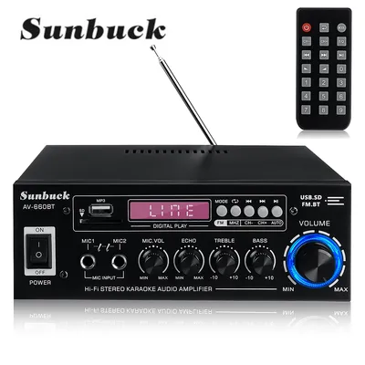 Obrázek produktu pro AUDEW 12 V, 2000 W, digitální stereofonní dvoukanálový zesilovač s Bluetooth 5.0, Hi-Fi audio zesilovač, FM, černý, s EU zástrčkou