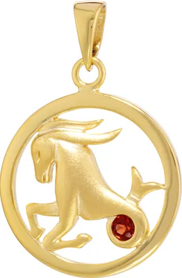 Produktbild von NKlaus 15mm Kettenanhänger Sternzeichen Steinbock 333 Gelbgold 8 Karat Granat Zodiac mit Geburtsstein 14049