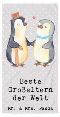 Produktbild von Mr. & Mrs. Panda Handtuch Pinguin Beste Großeltern der Welt - Grau Pastell - Geschenk, Badehandtuch, Geschenkidee, Bester, Geburtstag, Opa, Oma, Frottee-Handtuch, Großes