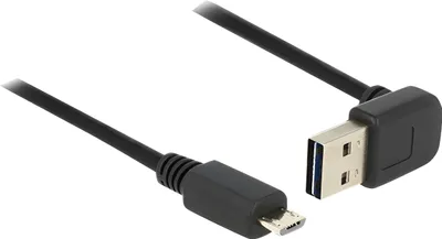 Produktbild von USB 2.0 Kabel, USB-A Stecker 90° > Micro-USB Stecker (schwarz, 1 Meter, nach oben / unten abgewinkelt)