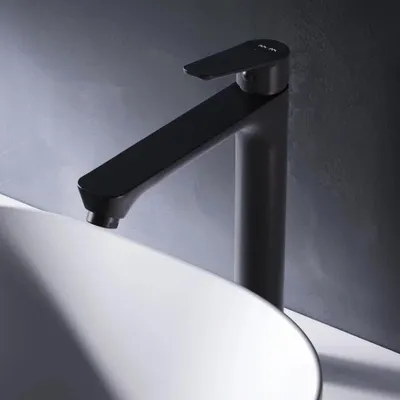 Produktbild von AM.PM Waschtischarmatur Hoch Schwarz Wasserhahn Bad Waschbecken Armatur Einhebelmischer Badarmatur Mischbatterie für Badezimmer Aufsatzwaschbecken