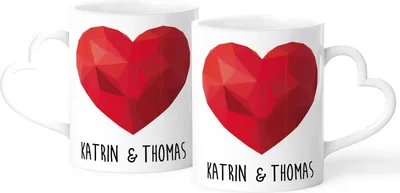 Produktbild von personalisierbare Partner-Tasse 2er Set Herzhenkel eigene Namen Pärchen Geschenk Liebe SpecialMe® weiß Herz-Tasse