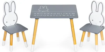 Produktbild von ECOTOYS Kinderholztisch mit zwei Stühlen Bunny