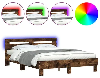 Produktbild von vidaXL Bettgestell mit Kopfteil LED-Beleuchtung Räuchereiche 140x200cm