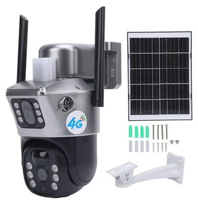 Produktbild von Überwachungskamera mit Solarpanel, HD-Doppellinse, Bewegungserkennung, 4G, IP66, wasserdicht, für den Außenbereich, für zu Hause