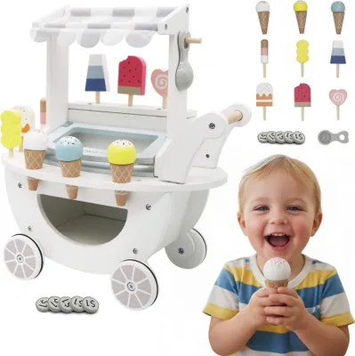 Produktbild von Holzeisdiele auf Rädern für kreative Kinder - Fördert Fantasie, manuelle Fähigkeiten & soziale Interaktionen, ab 3 Jahren geeignet