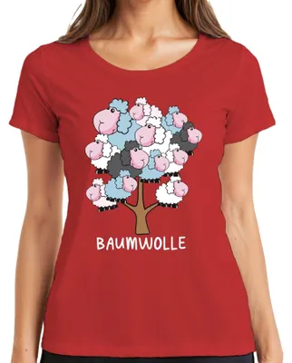 Produktbild von Baumwolle Schafbaum Cartoon Baumwollbaum Schafe Bauernhof Humor Damen T-Shirt, Rot, XL