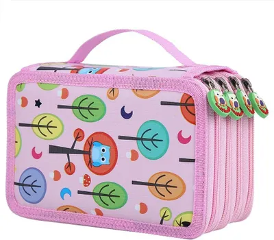 Produktbild von Großes Kapazitäts-Stoffetui mit 72 Fächern - multifunktionale Federtasche mit Reißverschluss - rosa - Schul- und Büromaterialien.