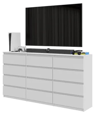 Produktbild von Kommodenset Weiß Matt mit 12 Schubladen (8+4) – Großes Sideboard Set für Schlafzimmer & Wohnzimmer – GABRIEL