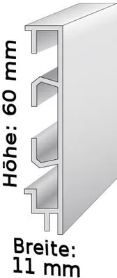 Produktbild von Sockelleiste mit Kabelkanälen, Höhe: 60 mm, Breite: 11 mm, Aluminium (silber eloxiert), Typ: 465
