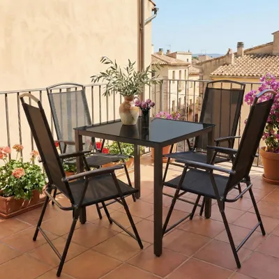 Produktbild von VCM Gartentisch aus Glas und Aluminium | Esstisch | ca. H. 73 x B. 80 x T. 80 cm | Anthrazit | Balkontisch Gartenmöbel
