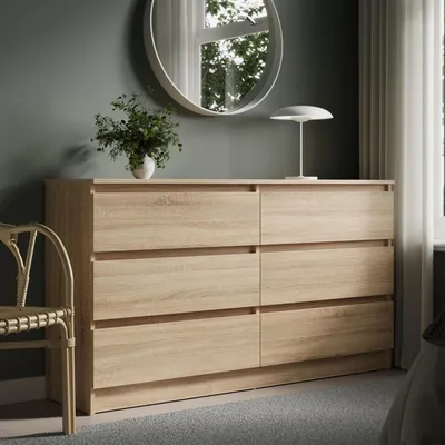 Obrázok produktu pre Komoda so 6 zásuvkami, šírka 140 cm, komoda zo sonomového dreva, skriňa, komoda so zásuvkami, príborník, vysoká skriňa, komoda do spálne, obývačky, predsiene, kancelárie, organizér