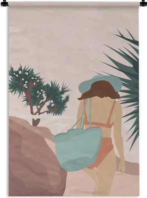 Produktbild von MuchoWow® Wandteppich Wandbehang Sommer - Frau - Strand 90x135 cm Tapisserie Dekoration Wandtuch - Baumwolle - Wandskulptur