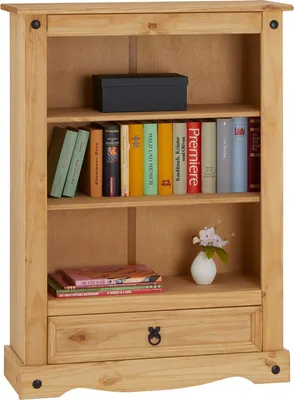 Produktbild von Regal SALSA Bücherschrank Bücherregal Mexiko-Stil, Kiefer massiv gebeizt, gewachst, 1 Schublade