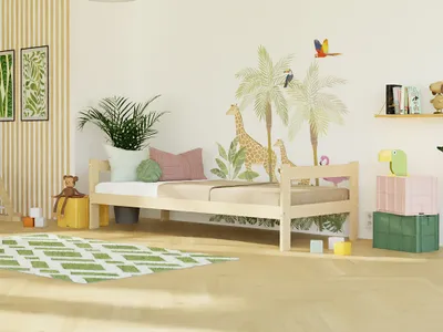 Produktbild von Holzeinzelbett SAFE 2-in-1 mit zwei Kopfteilen 90x200 cm Pastellrosa