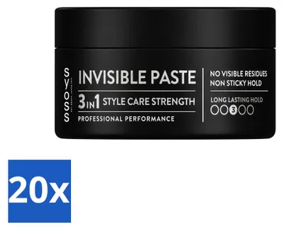 Imagen del producto de 20 unidades de pasta moldeadora para el cabello Syoss Invisible Paste, 100 ml cada una. Paquete económico