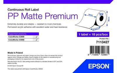Produktbild von EPSON PP Matte Label 76mmx29m Continuous Roll