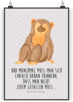 Produktbild von Mr. & Mrs. Panda Bild Affe DIN A5 - Grau Pastell - Geschenk, Afrika, Liebe, Selbstbewusstsein, Wandbild, Motivation, wanddeko, Respekt, drucke, Plakat, Affen