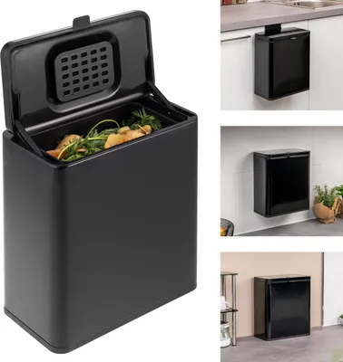 Image de eluno poubelle6L avec filtre anti-odeur, à suspendre, à poser ou à coller, poubelle à compost, 3 types de montage, noir mat