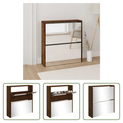 Immagine prodotto di The Living Store Scarpiera con specchio 2 scomparti rovere fumé 63x17x67 cm