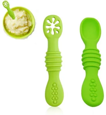 Produktbild von Kinderlepel - Babybestek - Große, grüne, silikonische Kinderlöffel