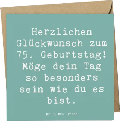 Produktbild von Mr. & Mrs. Panda Klappkarte Spruch 75. Geburtstag Glückwünsche - Meeresbrise - Geschenk, doppelkarte, Herzlichen Glückwunsch zum, Alter, Happy Birthday, bereichern