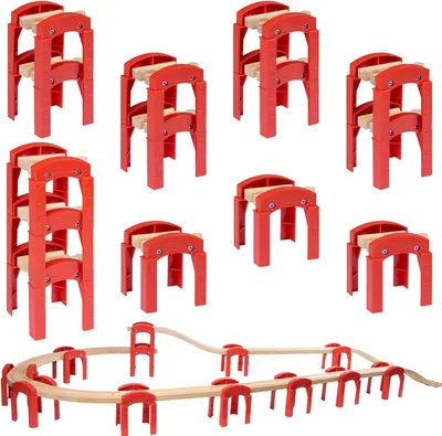 Productafbeelding van Houten brug voor speelgoedtreinen, 14-delige set, brugpijlers en accessoires, voor kinderkamer