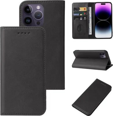 Produktbild von König Design Hülle kompatibel mit Apple iPhone 15 Pro Max Kunstleder Handyhülle - Handy Case Schwarz