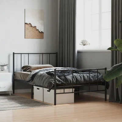 Produktbild von Metallbettgestell für Einzelbett, ohne Matratze, mit Fußteil, schwarz, 75 x 190 cm