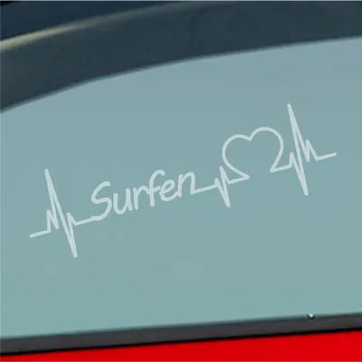 Produktbild von Auto Aufkleber Surfen Herzschlag Wassersport Wellenreiten Sport Liebe 19x6 cm Milchglas Sticker Heckscheibenaufkleber