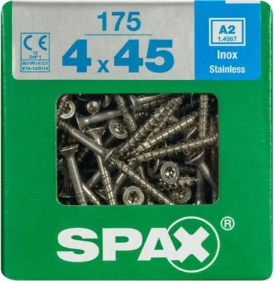Obrázok produktu pre SPAX skrutka z nehrdzavejúcej ocele, 4 x 45 mm, 175 kusov, s čiastočným závitom, so zápustnou hlavou, T-STAR plus T20, 4CUT - 4197000400456