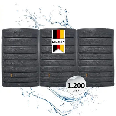 Productafbeelding van 4rain ExtraSLIM STONE DECOR wandtank SET 1200 L graphite grey, 3 x ExtraSLIM STONE DECOR 400 L incl. koppelstuk, AI-gegenereerde afbeelding
