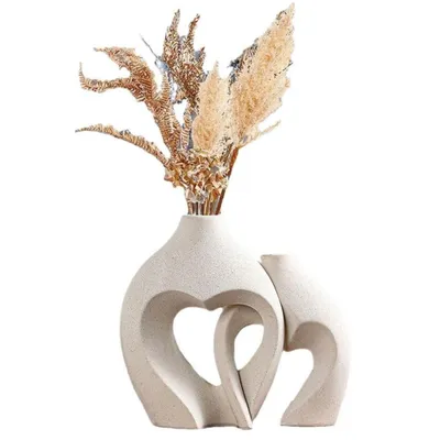 Produktbild von Vasen Dekovase 2er Set Keramik Vase Moderne Dekovase Vasen Pampasgras-Vase herzförmige Kreuzvase Handmade Getrocknete Blumenbehälter für Heimdekorati