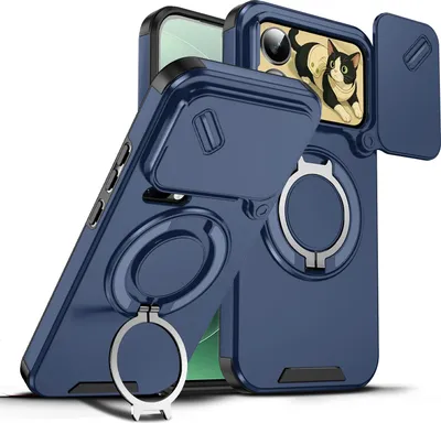 Image de Étui double couche pour Xiaomi 17 Pro Max, avec cache coulissant pour appareil photo et anneau magnétique pour support Bleu