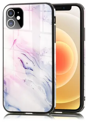 Produktbild von NALIA Marmor Case für iPhone 12 mini, 9H Glas Cover Handy Hülle Schutz Kratzfest Pink Blau