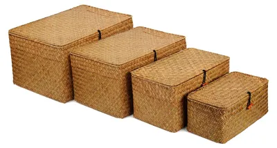 Obrázok produktu pre Omgoods – Pletené koše s vekom – Súprava 4 košov z morského trávy