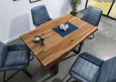 Produktbild von MASSIVMOEBEL24 Baumtisch Sheesham 160x90x77 natur sandgestrahlt / U-Beine anthrazit matt FREEFORM 5