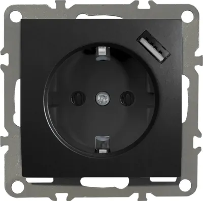 Produktbild von Schuko Steckdose 230V mit USB QUADRA schwarz