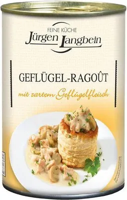 Produktbild von Jürgen Langbein Geflügel-Ragoût  400 G Dose Mit zartem Geflügelfleisch Tafelfertig